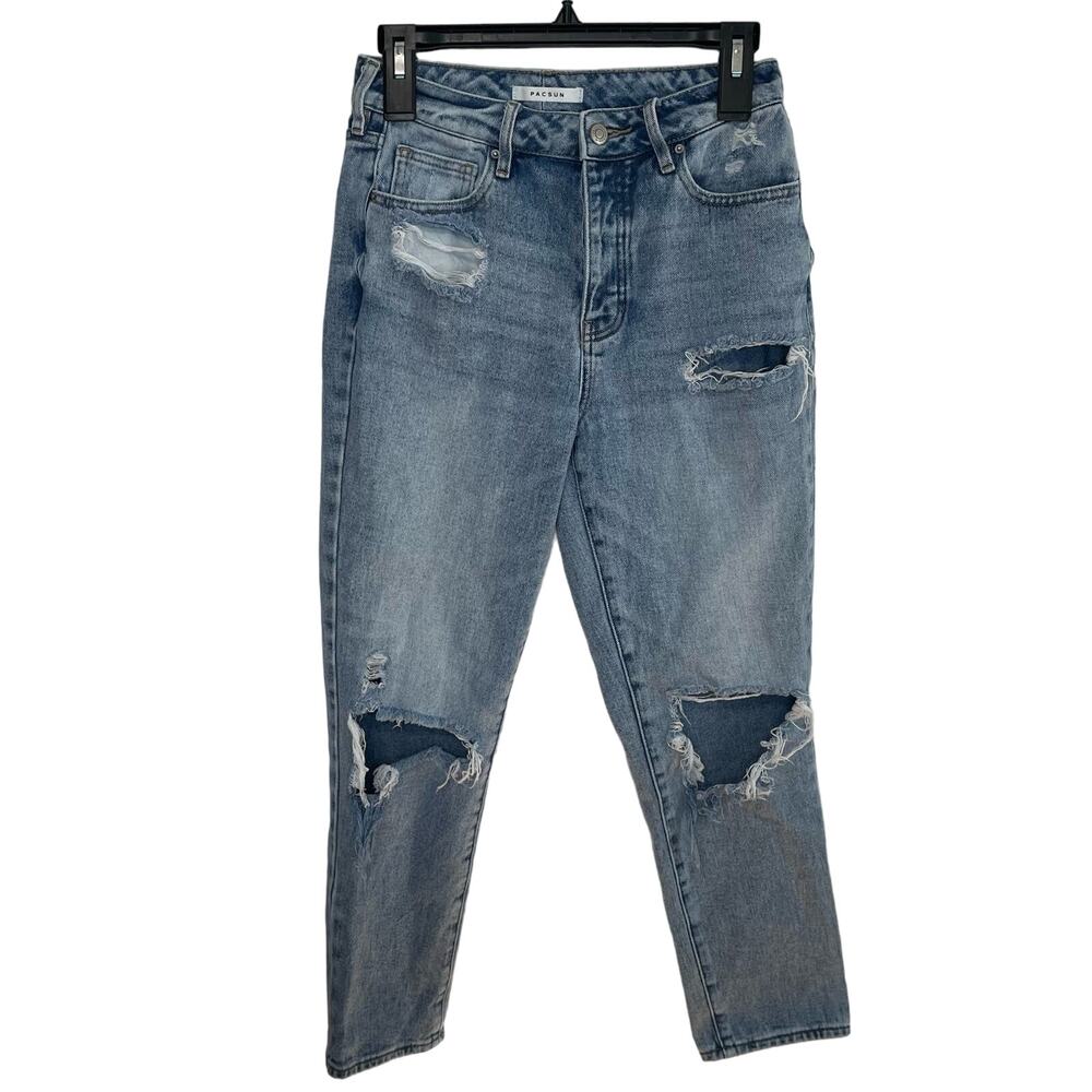 PacSun Mom Jeans 26 Womens Button Fly Distressed Casual High Rise Light Wash